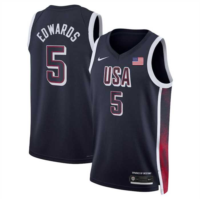 Men's USA Basketball #5 Anthony Edwards Navy 2024 Swingman Stitched Jersey-0